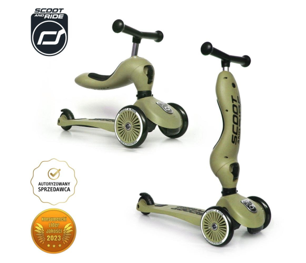 Scoot & Ride Highwaykick 1 Jeździk i hulajnoga 2w1 Olive - 1265377 - zdjęcie 2